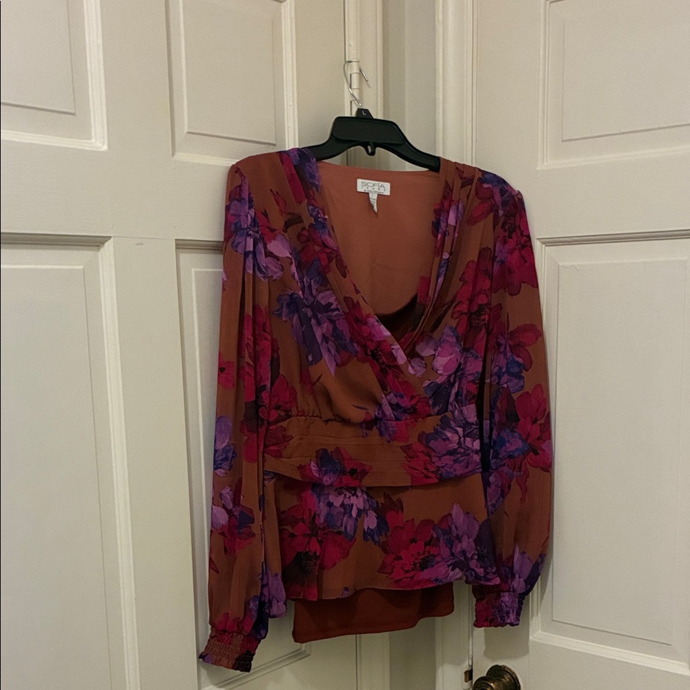 Ava & Viv Floral Wrap Blouse - Red and Purple